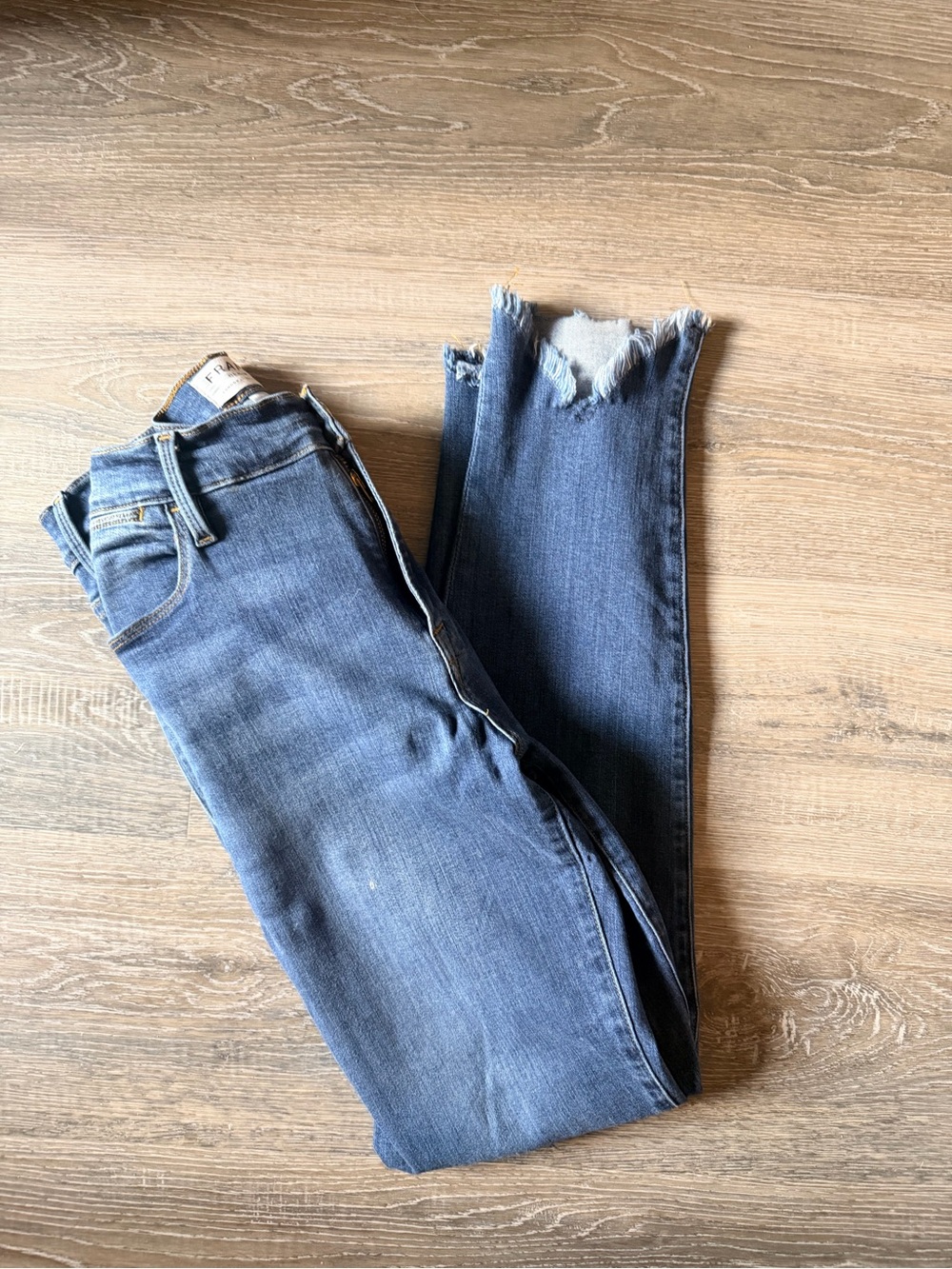 Frame Denim Distressed Light Blue Ankle Skinny Jeans